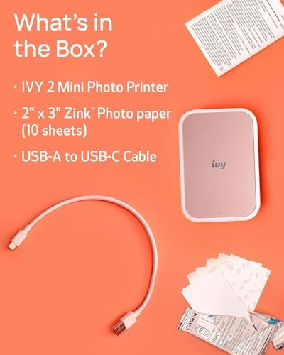 Canon Ivy 2 Mini Photo Printer (Blush Pink) - Bluetooth, Print from iOS & Android Devices, Bundle Incl. 110 Zink Sticky-Back Prints, LED Light Bar, Protective Case, and USB Cable - Image 6
