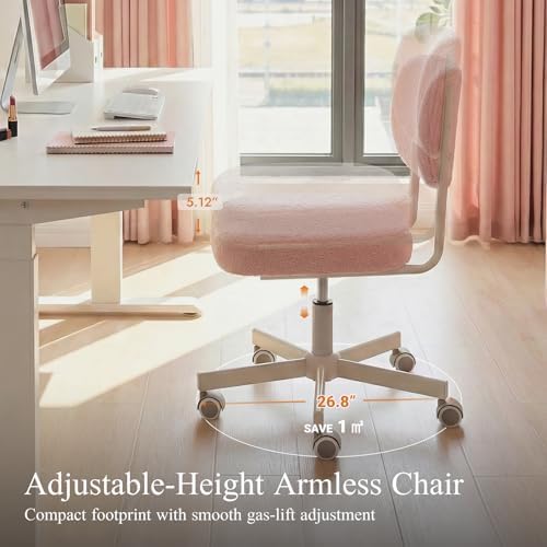 Vanity Chair with Wheels, Armless Swivel Chair for Girls, Pink - Image 6