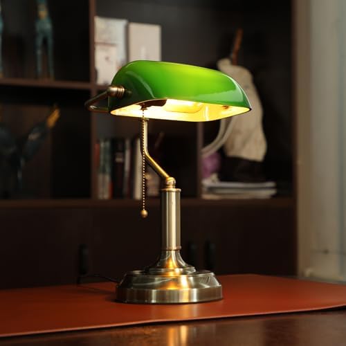 TORCHSTAR Green Glass Bankers Desk Lamp with Pull Chain, E26 Base - Image 2