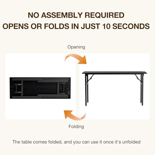TEMI Long Computer Desk Folding Table - No Assembly, Compact 55.1" Foldable Desk with Power Outlets & USB Charging Port, Portable Lagre Office Desk, Study Table for Narrow Spaces, Dark Oak - Image 4