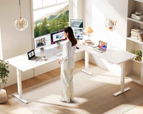 Casaottima 79 Inch L Shaped Electric Standing Desk, Home Office, White - Image 6