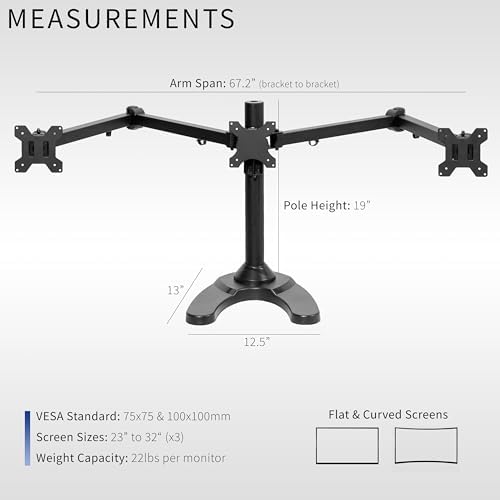 VIVO Triple Monitor 23 to 32 inch LED LCD Freestanding Desk Stand, Heavy Duty Articulating VESA Computer Mount, Holds 3 Screens, Fully Adjustable for Home Office Workstation, Black, STAND-V103F - Image 3