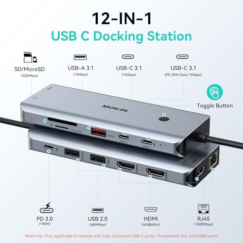 MOKiN USB C Docking Station 3 Monitors,3 HDMI 4K@60Hz Triple Display Hub - Image 2