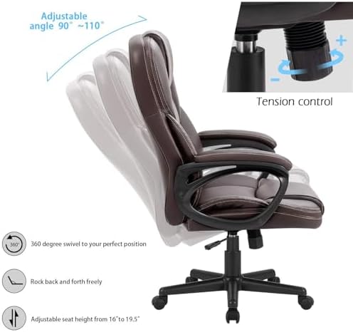 Furmax Office Executive Chair High Back Adjustable Managerial Home Desk Chair, Swivel Computer PU Leather Chair with Lumbar Support (Brown) - Image 6