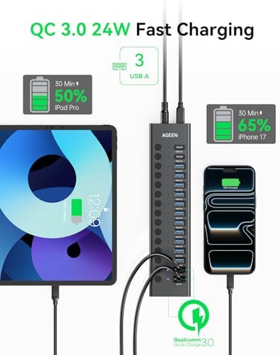 Powered USB Hub, AGEEN 16-Port USB 3.2 Hub (14 USB-A+2 USB-C), 10Gbps - Image 5