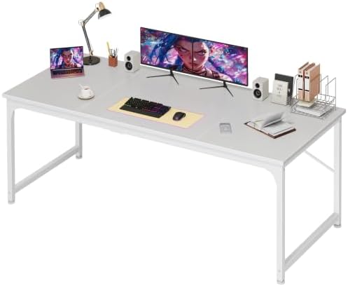 PRAISUN 63 Inch Computer Desk, Office Desk, Spacious Desktop, White by PRAISUN