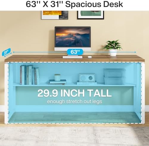 Tribesigns L Shaped Desk with Drawer,63" Executive Computer Desk and lateral File Cabinet, 2 Piece Home Office Furniture for Hanging File, Cabinet with Doors - Image 5