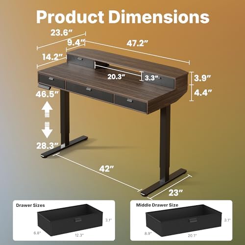 HUANUO 48 x 24 Inch Electric Standing Desk with 4 Drawers, Walnut - Image 2