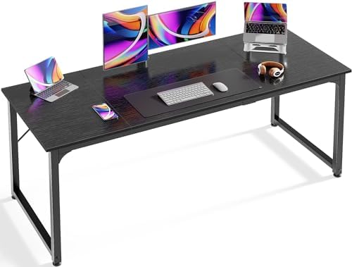 Huuger Modern Simple Office Desk, 63 Inch, Gaming & Writing Desk with Storage, Large Legroom, Metal Frame, Black by Huuger