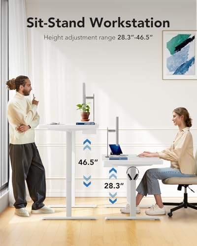 HUANUO 60 x 30 Inch Large Electric Standing Desk, Brushless Motor, White - Image 6