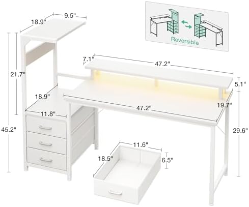 AODK Gaming Computer Desk w/PC Showcase Stand, 59" Reversible, RGB LED - Image 3