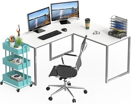 SHW Mission 55 x 60 L-Shape Home Office Computer Desk, White - Image 5