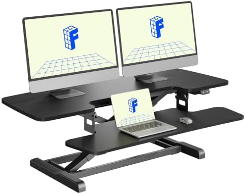 FLEXISPOT 42" Electric Standing Desk Converter, Motorized Sit to Stand Desk Riser, Height Adjustable Desktop Dual Monitor Workstation with Large Keyboard Tray, Black by Unknown