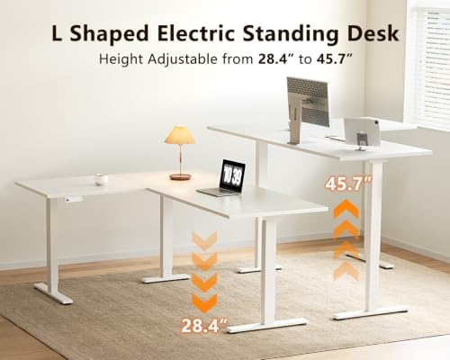 Casaottima 63 Inch L Shaped Electric Standing Desk, Home Office, White - Image 4