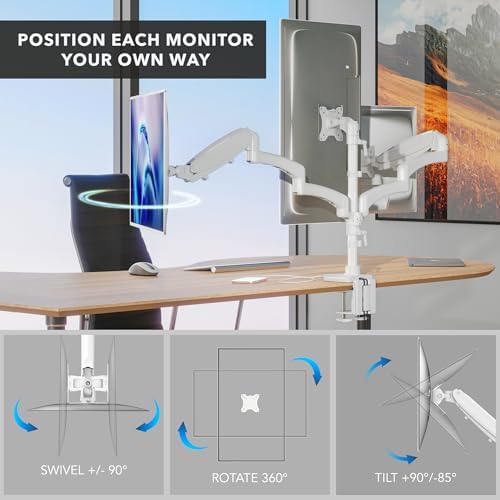 Mount-It! Triple Monitor Desk Mount, 13-27" Screens, White - Image 6
