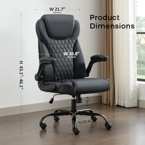 amseatec Big and Tall Office Chair, Flip-Up, Executive Desk Chair, Black - Image 2