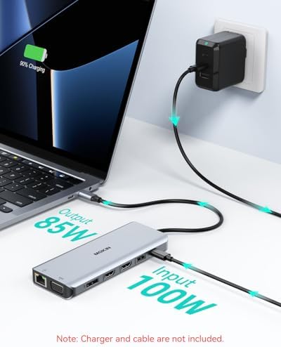USB C Docking Station 4 Monitors 13 in 1, Dual HDMI+8K DP+VGA, 10Gbps, 100W PD, 6 USB C/A Ports, Ethernet, SD/TF, MOKiN Laptop Docking Station for MacBook/Dell/HP/Surface - Image 5