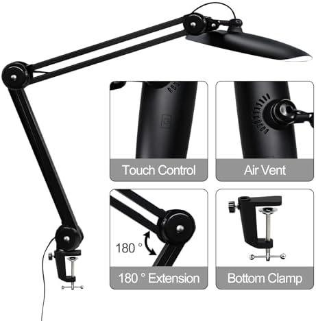 20" LED Desk Lamp with Clamp, 24W CCT Adjustable Dimmable Nail Light for Desk, 120 LEDs Metal Swivel Arm Daylight for for Nail Tech Task Home Office Reading Architect Craft, Black - Image 6
