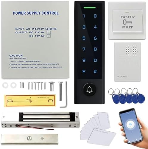 WiFi Remote Manage IP66 Watreproof Access Control Keypad 600lbs Electric Magnetic Lock110-240V Power Supply Box(Support Backup Battery) Smart Phone App Remote ADD/Delete User by MENGQI-CONTROL