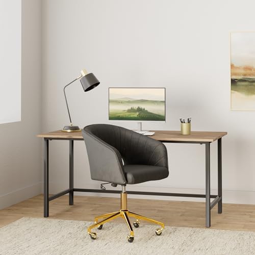 Nrizc Velvet Office Desk Chair, Upholstered Home Office Desk Chairs with Adjustable Swivel Wheels, Ergonomic Office Chair for Living Room, Bedroom, Office, Vanity Study (Black) - Image 2