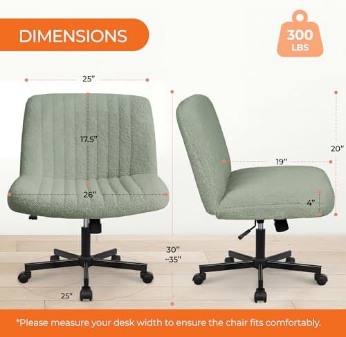 Orange Factory Criss Cross Chair with Wheels, Wide Vanity Seat, Green Teddy - Image 2