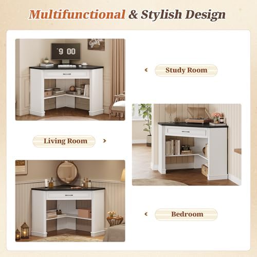 SEDETA Farmhouse Corner Desk for Small Space, White Small Computer Desk - Image 5