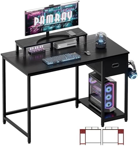 Pamray 39 Inch Small Computer Desk with Monitor Stand and Drawer for Gaming by PAMRAY