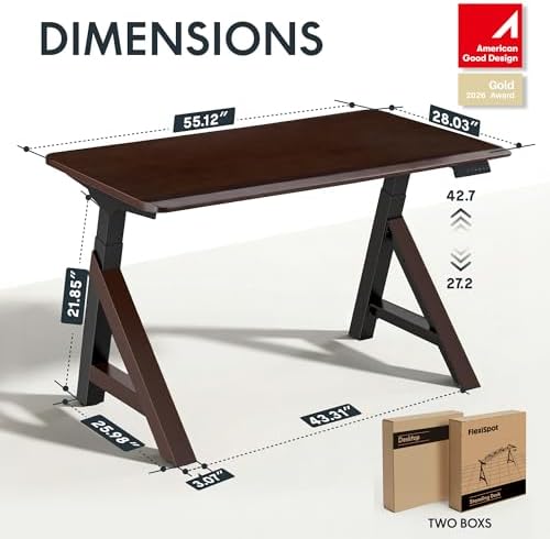 FLEXISPOT 55 x 28 Inch WoodiX Solid Wood Executive Standing Desk, Walnut - Image 2