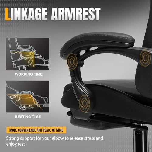 GTPLAYER Gaming Chair with Pocket Spring Cushion, Leather Office Chair with Ergonomic High Back & Lumbar Support for Back Pain Relief, Computer Game Chair for Adults, Black - Image 6