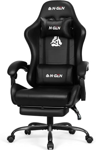 N-GEN GAMING Gaming Chair with Footrest, Lumbar, High-Back, Carbon Black by N-GENGAMING