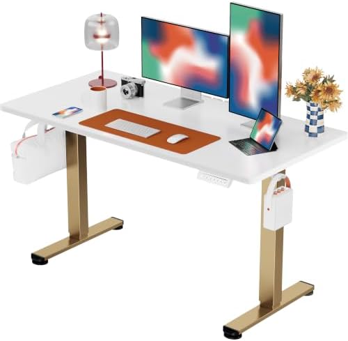 ErGear Height Adjustable Electric Standing Desk, 48 x 24 Inches Sit Stand up Desk, Memory Computer Home Office Desk, White+Gold by ErGear