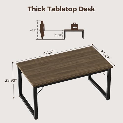 Mericonia 48 Inch Computer Desk, 1" Thick Small Office Table, Walnut - Image 2