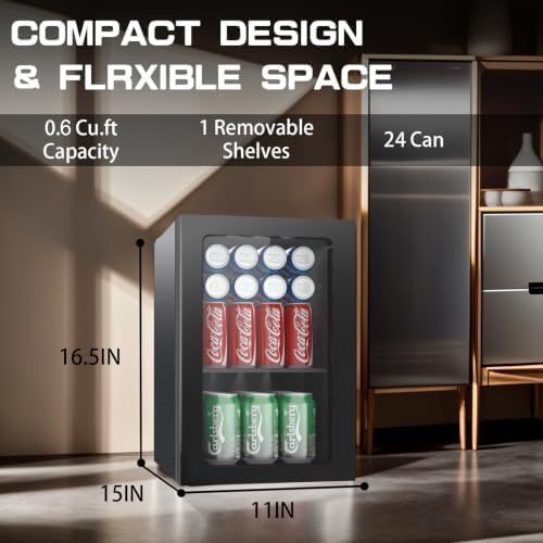 Erivess 0.6 Cu Ft Mini Fridge, 24 Cans Freestanding Beverage Refrigerator - Image 6