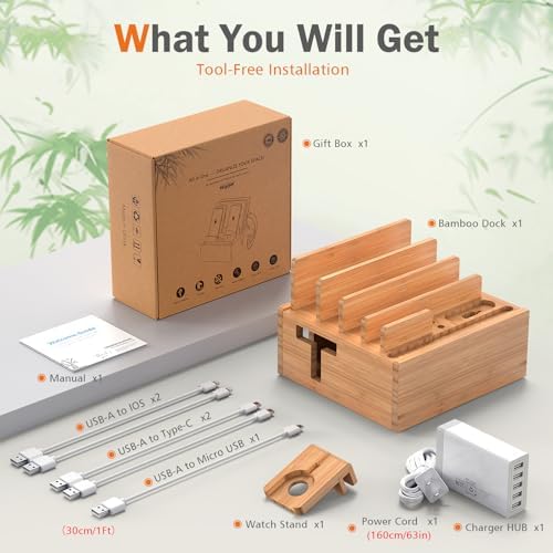 Pezin & Hulin Bamboo Charging Station for Multiple Devices with 5-Port HUB - Image 4