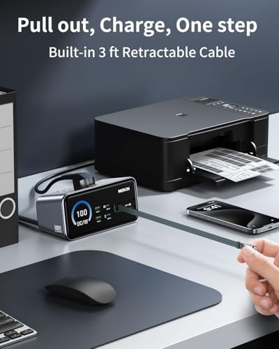MOKiN 8-in-1 Charging Station 100W GaN, Fast Desktop Charging Station with 3 AC, 3 USB-C, 2 USB-A, USB-C Power Strip with 3ft Retractable Cable Charger Stations for iPhone 17,MacBook Pro, Laptop etc. - Image 4