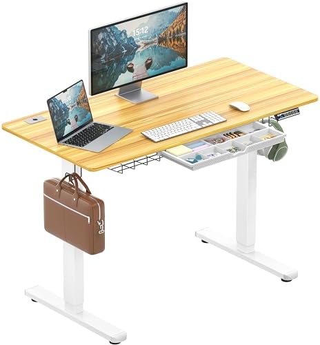 SHW 48-Inch Electric Height Adjustable Standing Desk w/Drawer, Oak by SHW