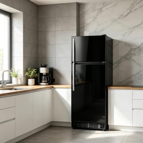 7.5 Cu.Ft Compact Refrigerator, Midnight Black Double Door Mini Fridge, Upper Freezer & Lower Fresh Food Zone, Liquid Silver Metal Handle, Quiet Energy Saving Small Fridge, Small Footprint - Image 2