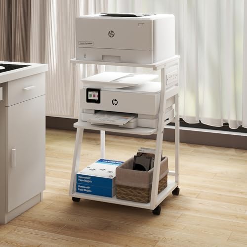 Natwind 3 Tier Printer Stand, 19.7"x15.7", with Charging Station,White - Image 6