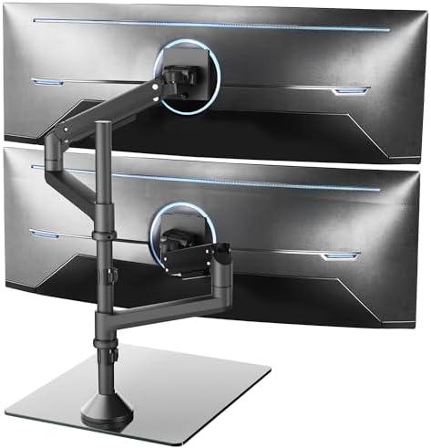 VIVO Pneumatic Arm Dual Ultrawide Monitor Desk Stand for Up to 49 inch Screens with Tempered Glass Base, Holds 2 Ultra Wides Up to 30.8 lbs, Black, STAND-V249FG by VIVO