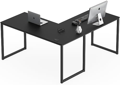 SHW Mission 55 x 60 L-Shape Home Office Computer Desk, Black - Image 6