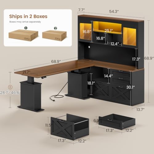 SEDETA 69" L Shaped Gaming Standing Desk with 4 Drawers, Storage Bookshelf - Image 2