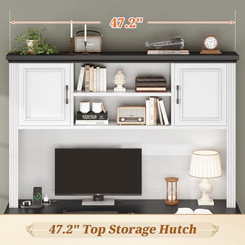 SEDETA Farmhouse Computer Desk with Hutch and 3 Drawers, 47.2" Executive Office Desk with Storage Drawers, Wood Desk with Power Outlet for Home Office, White - Image 5