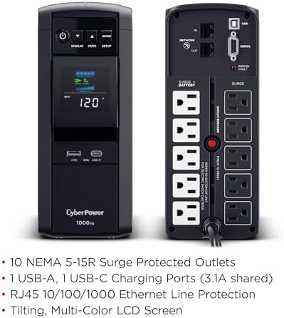 CyberPower CP1000PFCLCD PFC Sinewave UPS Battery Backup and Surge Protector - Image 5