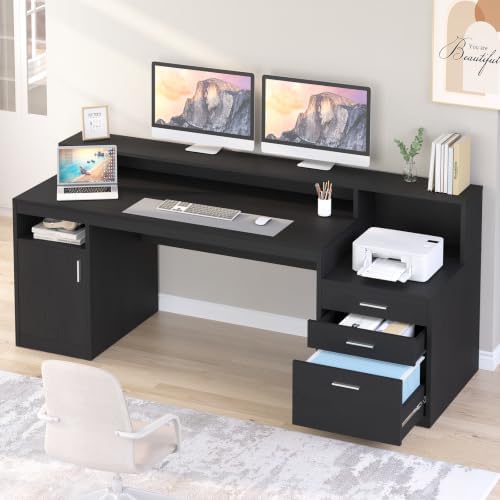 65" Black Computer Desk with 3 Drawers & Printer Shelf for Home Office by YomiluveDesign