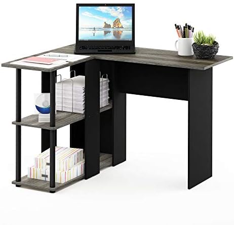 Furinno Abbott L-Shape Computer Desk with Bookshelf, French Oak Grey/Black by Furinno-FitsYourSpaceFitsYourBudget