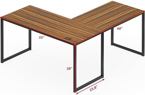 SHW Mission 55 x 60 L-Shape Home Office Computer Desk, Walnut - Image 3