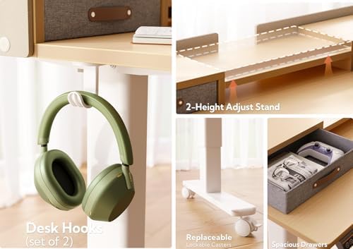 Claiks Standing Desk with Drawers & Wheels, 2 Height Shelf 63" Natural - Image 5