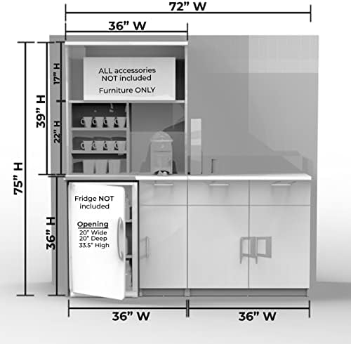 BREAKtime Breakroom Kitchenette Cabinet with 2-Door Storage, Mini Fridge Space & Upper Hutch, Microwave Space, Fully Assembled, 72" W x 24" D x 75" H, Appliances Not Included, Beech - Image 5