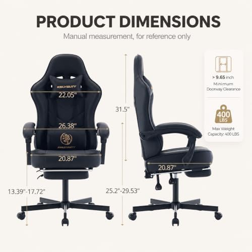 Office Desk Computer Gaming Chair for Adults, Ergonomic High Back Gamer Chair with Massage and Pocket Spring Cushion, Swivel Comfy Video Game Chairs with Footrest and Lumbar Support (Black) - Image 3