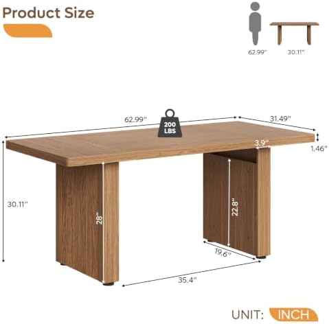 Bestier 63 Inch Wood Executive Desk, Fluted Office Desk Writing Table Brown - Image 2